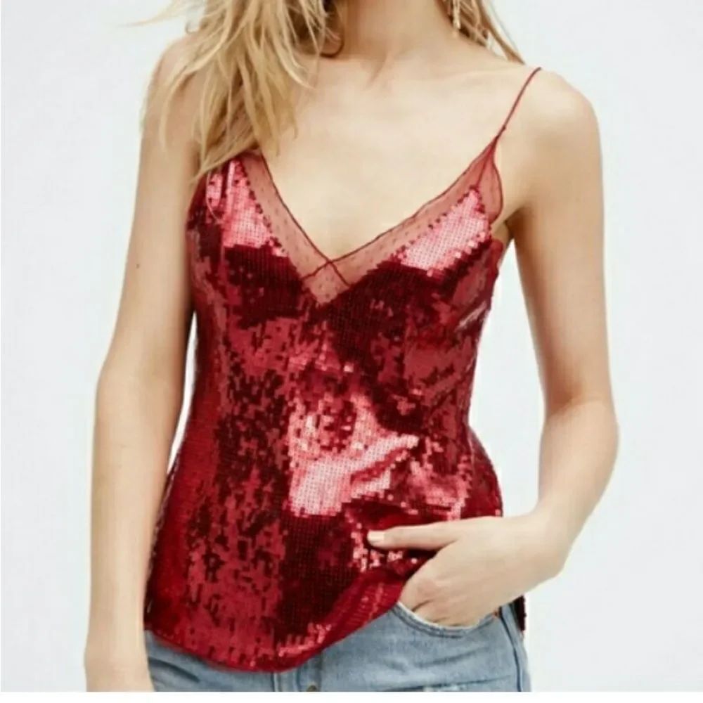 Free people red sequins camisole top size XS